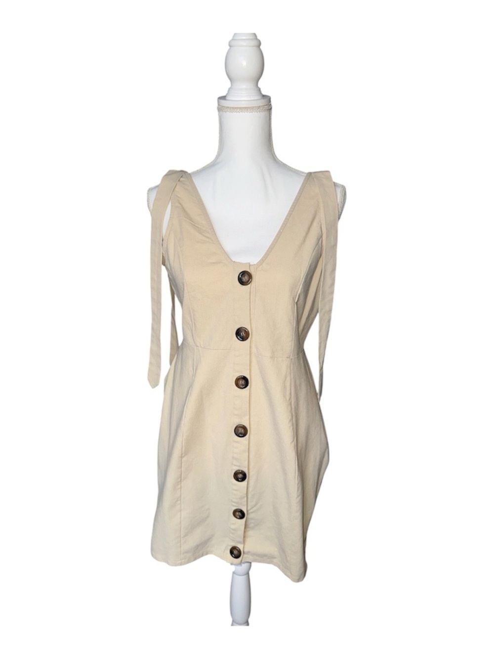 Stone Button Up Tie Strap Detail Shift Dress - Picture 3 of 5